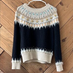Sleeping on Snow Navy and Cream Patterned Knit Sweater